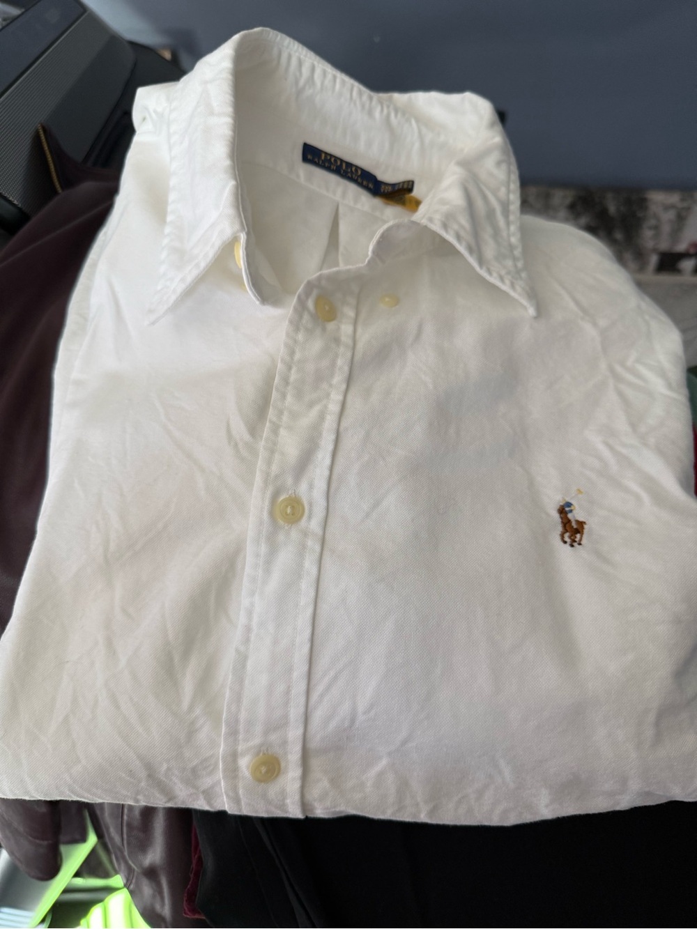 Ralph Lauren White Button-Down Polo Shirt with Pony Logo